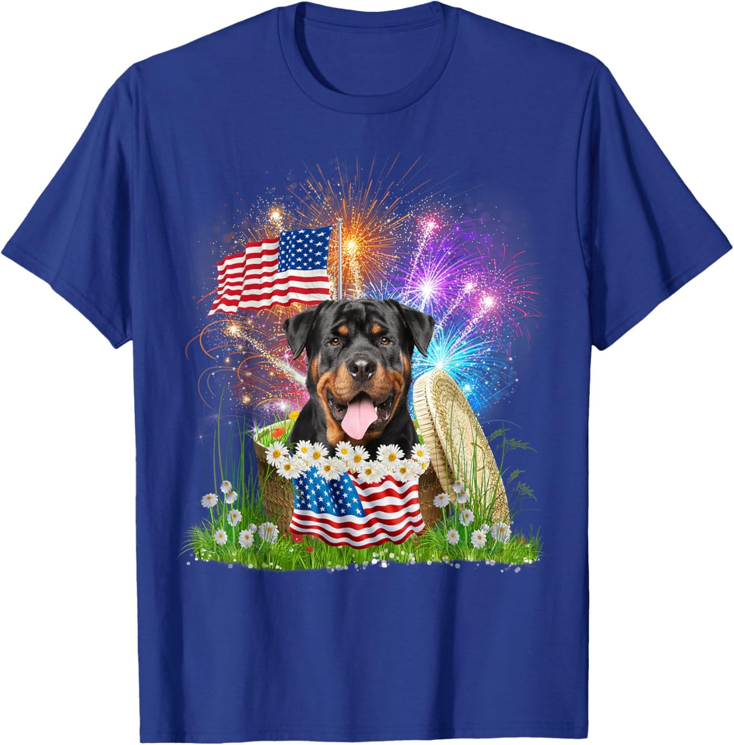 Rottweiler Patriotic American Flag Fireworks 4th Of July T-Shirt - T-Shirt | Royal