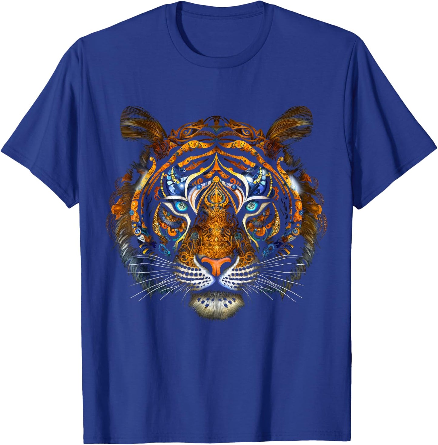 Tiger Mandala Blue Eyes - Artwork | Animal Motif Tiger T-Shirt - T-Shirt | Royal