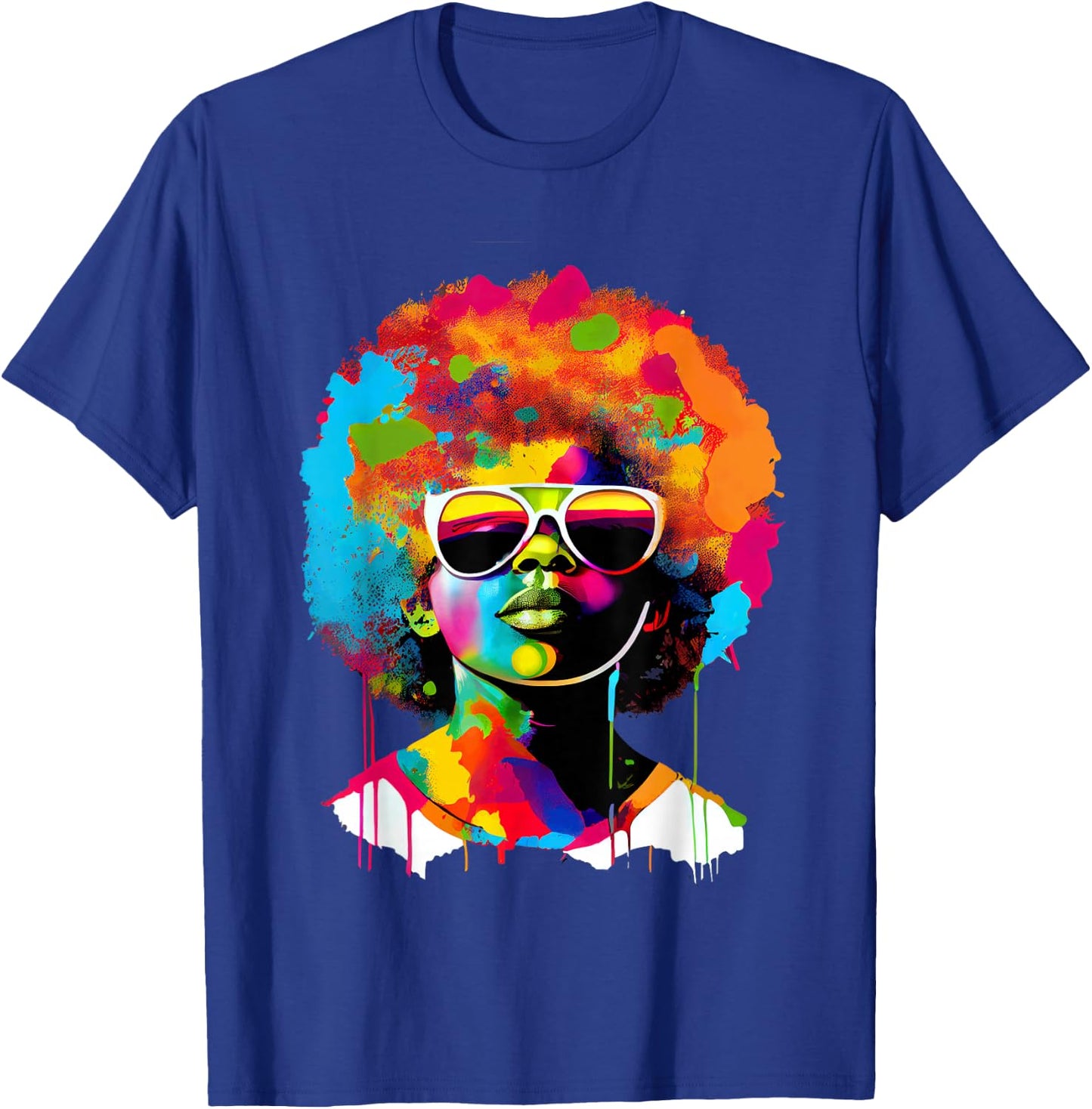 Young Black King Afro Melanin Boy Paint Dripping Colorful T-Shirt - T-Shirt | Royal