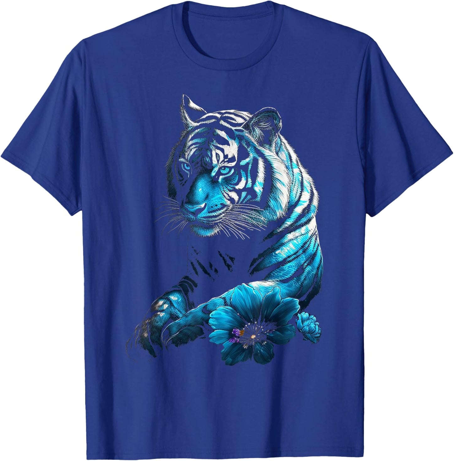 Tiger Lover Artwork | Flower Animal Motif Tiger T-Shirt - T-Shirt | Royal