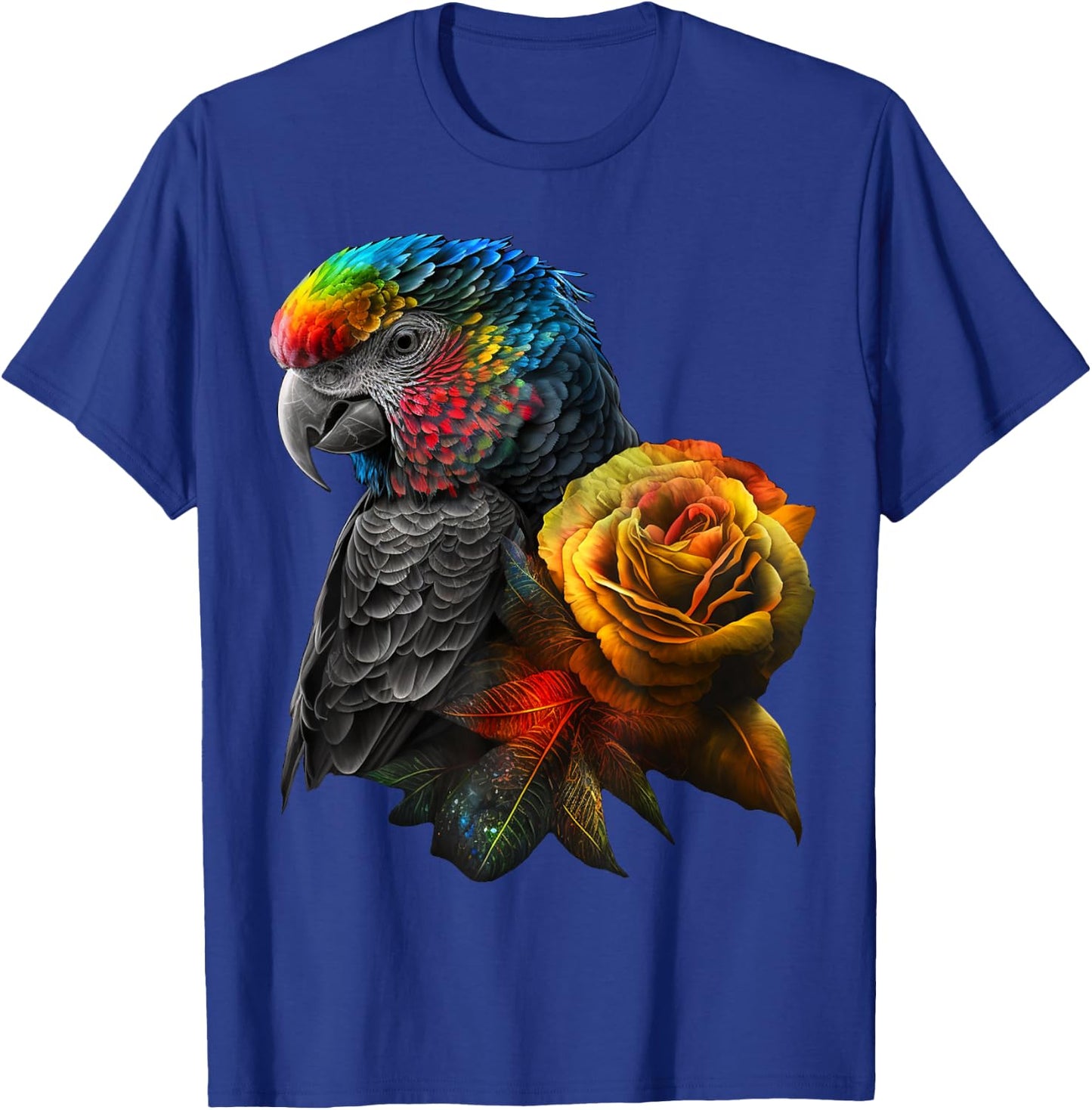 Parrot Bird Colourful Art Animal Flowers T-Shirt - T-Shirt | Royal