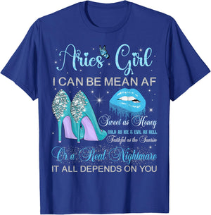 Aries Girl Birthday High Heels Dripping Lips Butterfly T-Shirt - T-Shirt | Royal