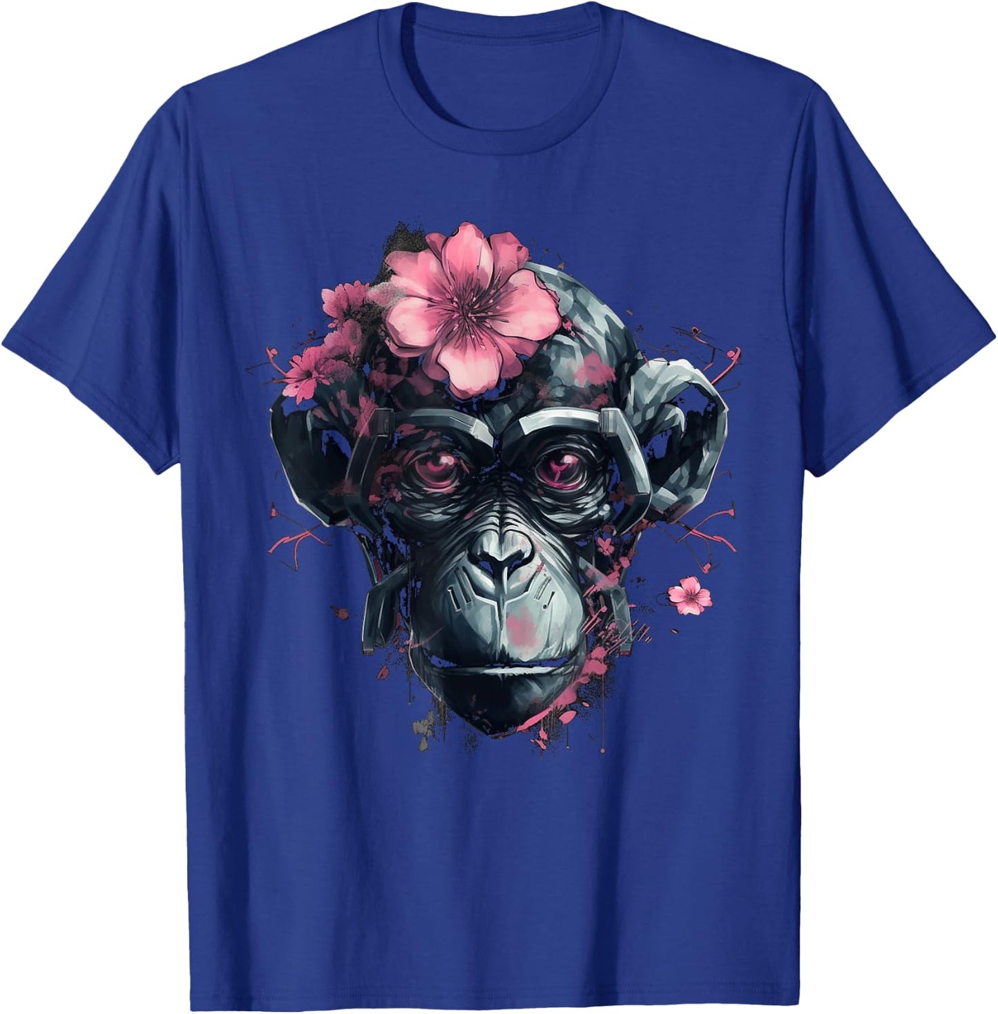 Monkey Flowers Animal Zoo - Artwork Robot Art Monkey T-Shirt - T-Shirt | Royal