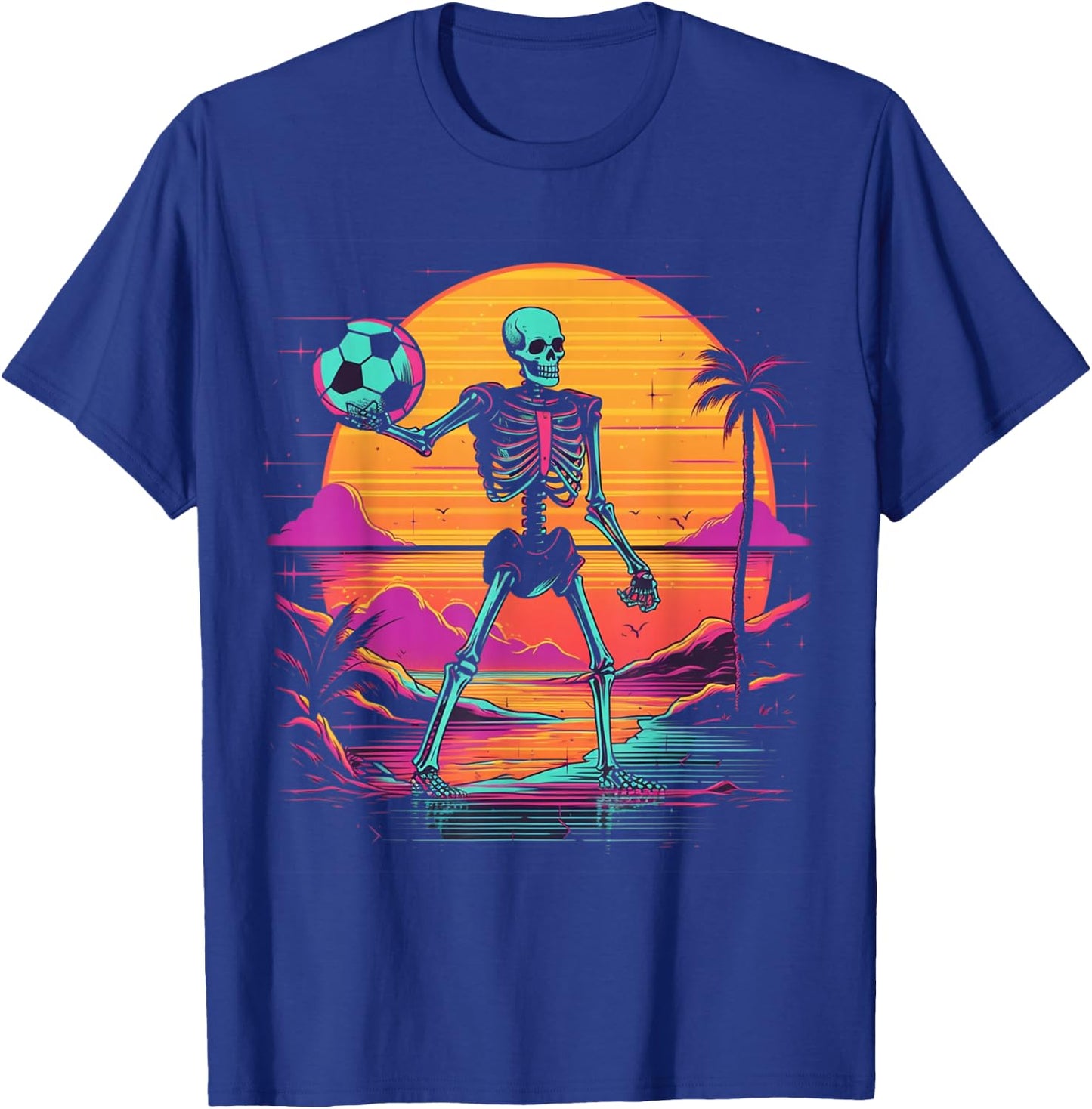 Skeleton Playing Soccer Halloween Costume Men Women Kids T-Shirt - T-Shirt | Royal