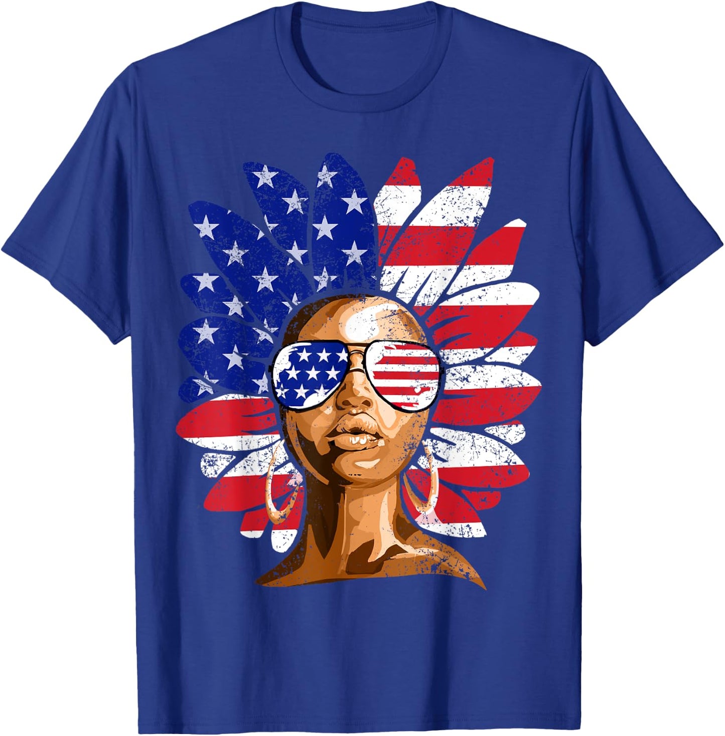 Afro Sunflower African American 4th of July Melanin T-Shirt - T-Shirt | Royal