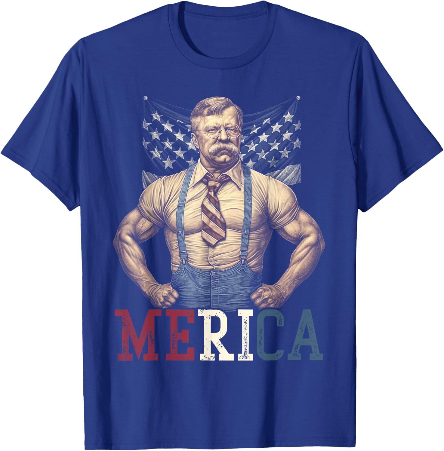 USA 4th of July, Teddy Roosevelt Funny Workout Muscles T-Shirt - T-Shirt | Royal