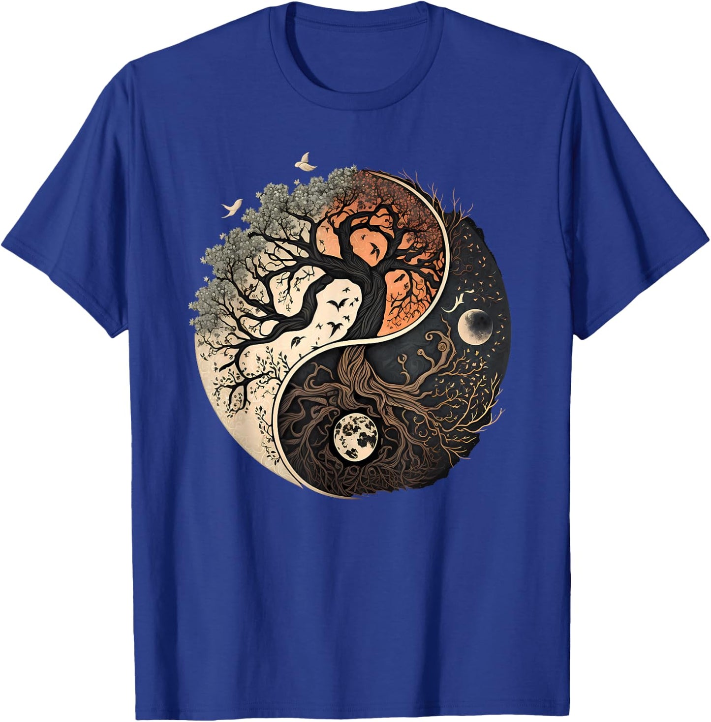 Harmonious Tree of Life Yin Yang Black - Classic Fit, Adult, Polyester/Cotton, Yoga T-Shirt - T-Shirt | Royal