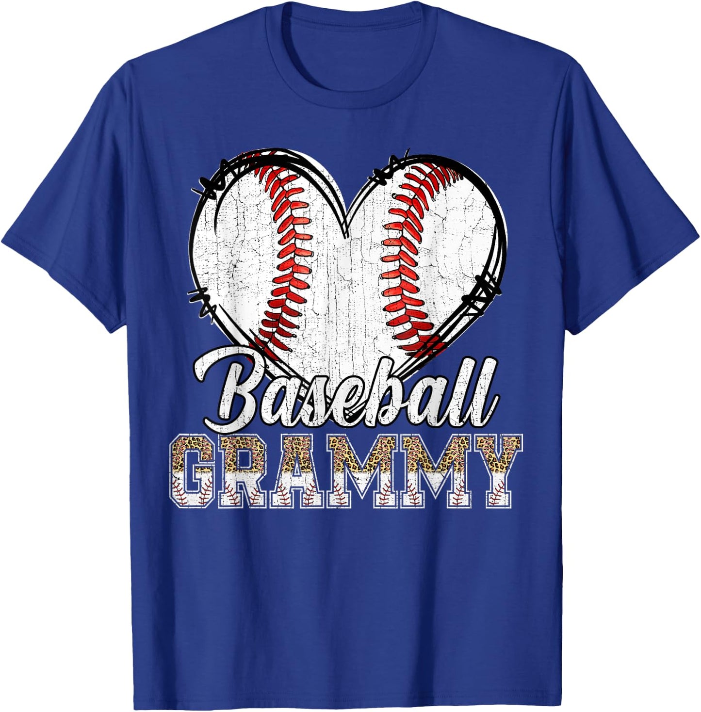 Softball Baseball Grammy Heart Leopard Print Mother's Day T-Shirt - T-Shirt | Royal