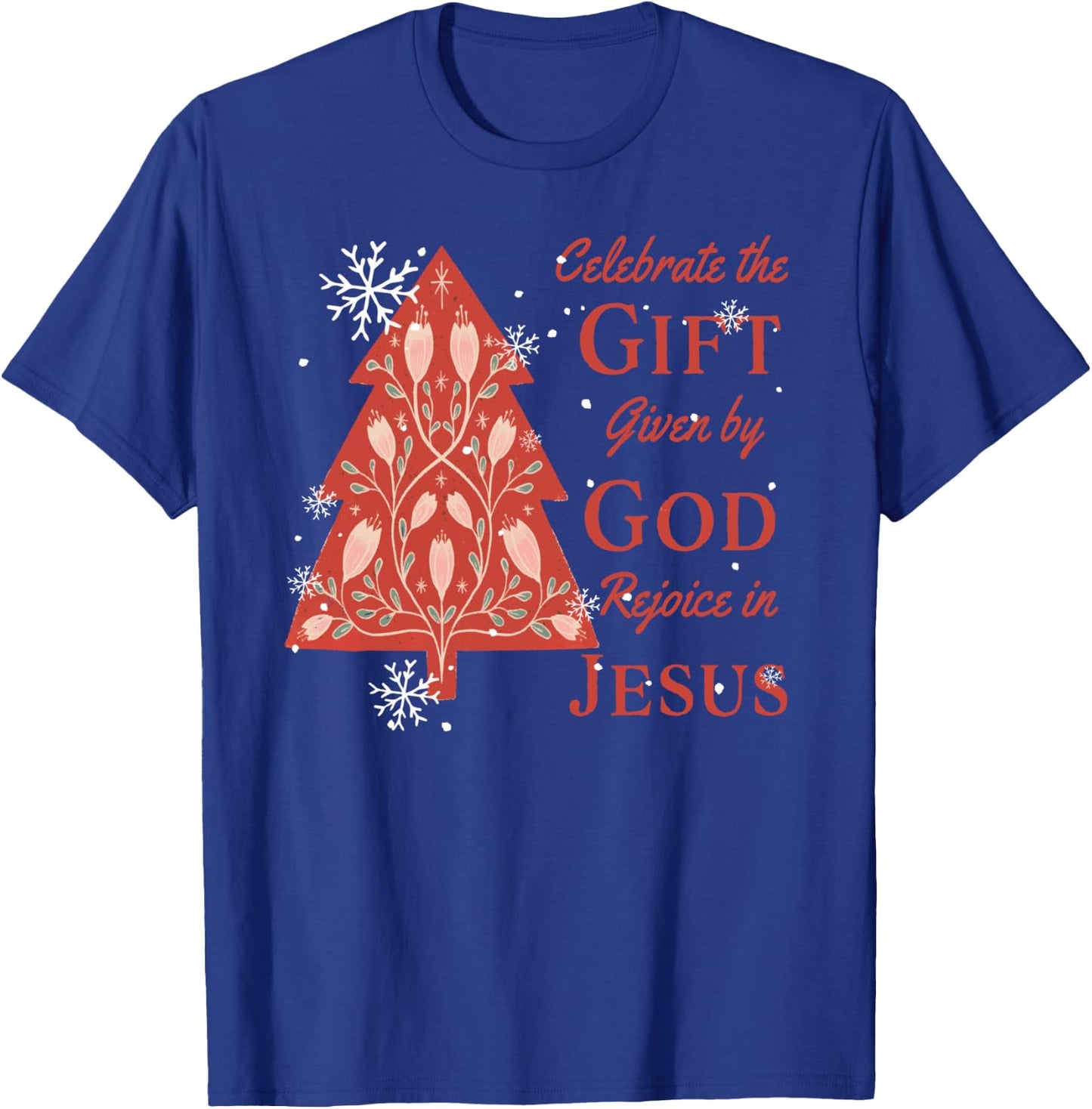 Celebrate Jesus Birth Christian Christmas Tree T-Shirt - T-Shirt | Royal