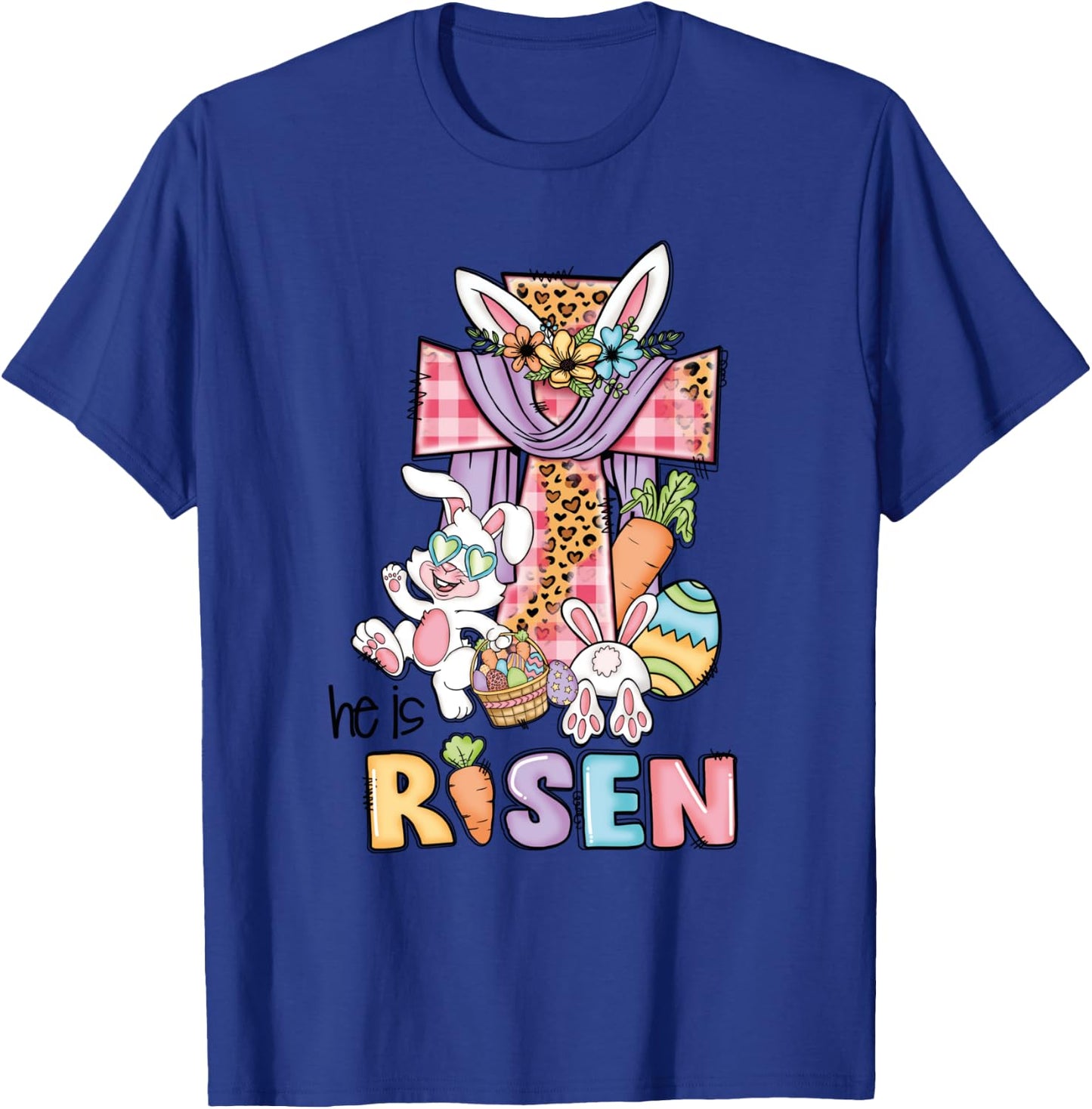 He is Risen Floral Cross Vintage Happy Easter Day T-Shirt - T-Shirt | Royal