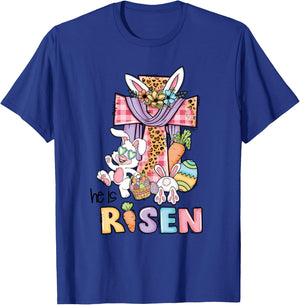 He is Risen Floral Cross Vintage Happy Easter Day T-Shirt - T-Shirt | Royal