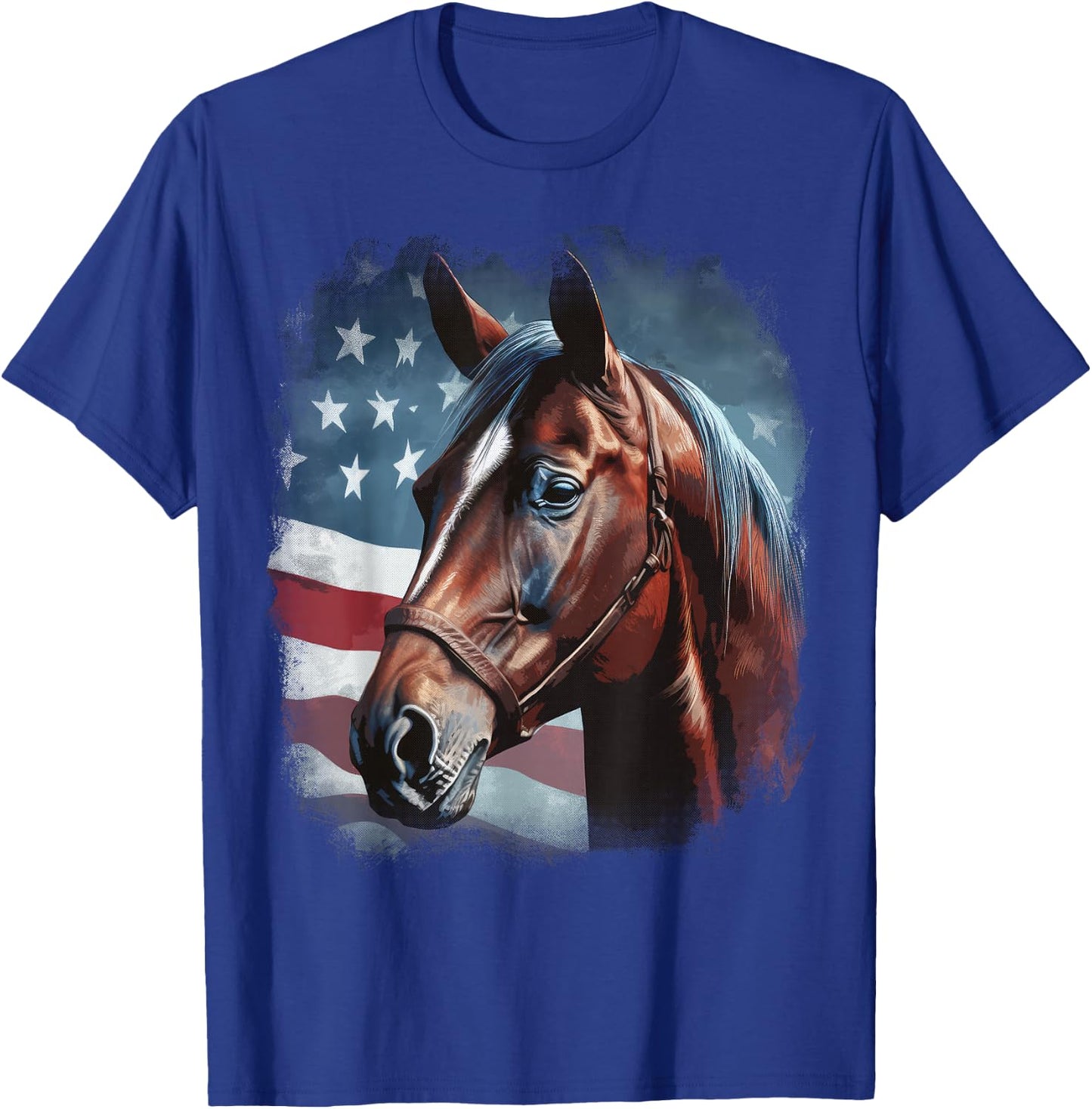 Patriotic Horse American Flag Horseback Riding Western Farm T-Shirt - T-Shirt | Royal