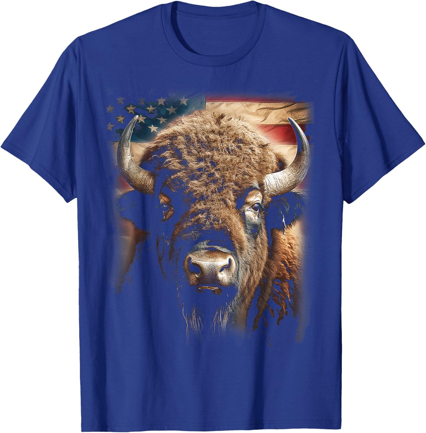 Western Buffalo American Bison USA Buffalo American flag Women Kids Men T-Shirt - T-Shirt | Royal