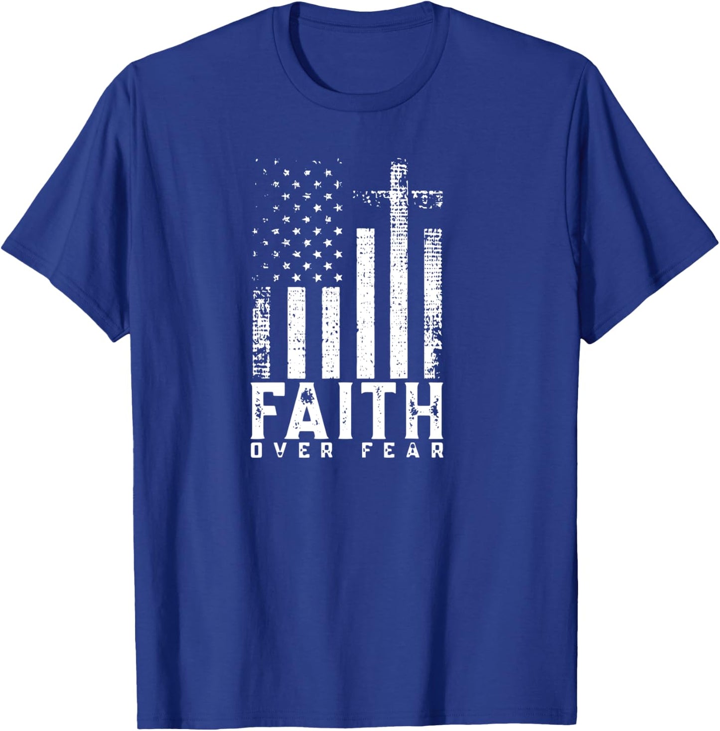 Faith Over Fears Cool Christian Cross American USA Flag Gym T-Shirt - T-Shirt | Royal
