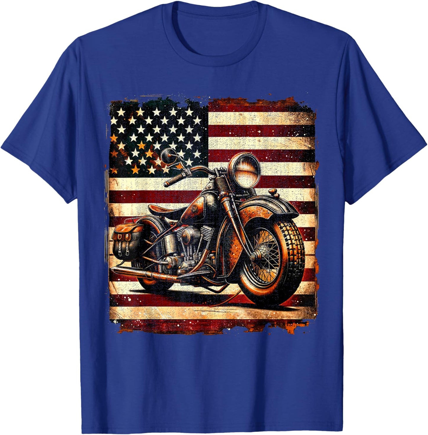 Motorcycle USA Flag Retro Biker Vintage Distressed T-Shirt - T-Shirt | Royal