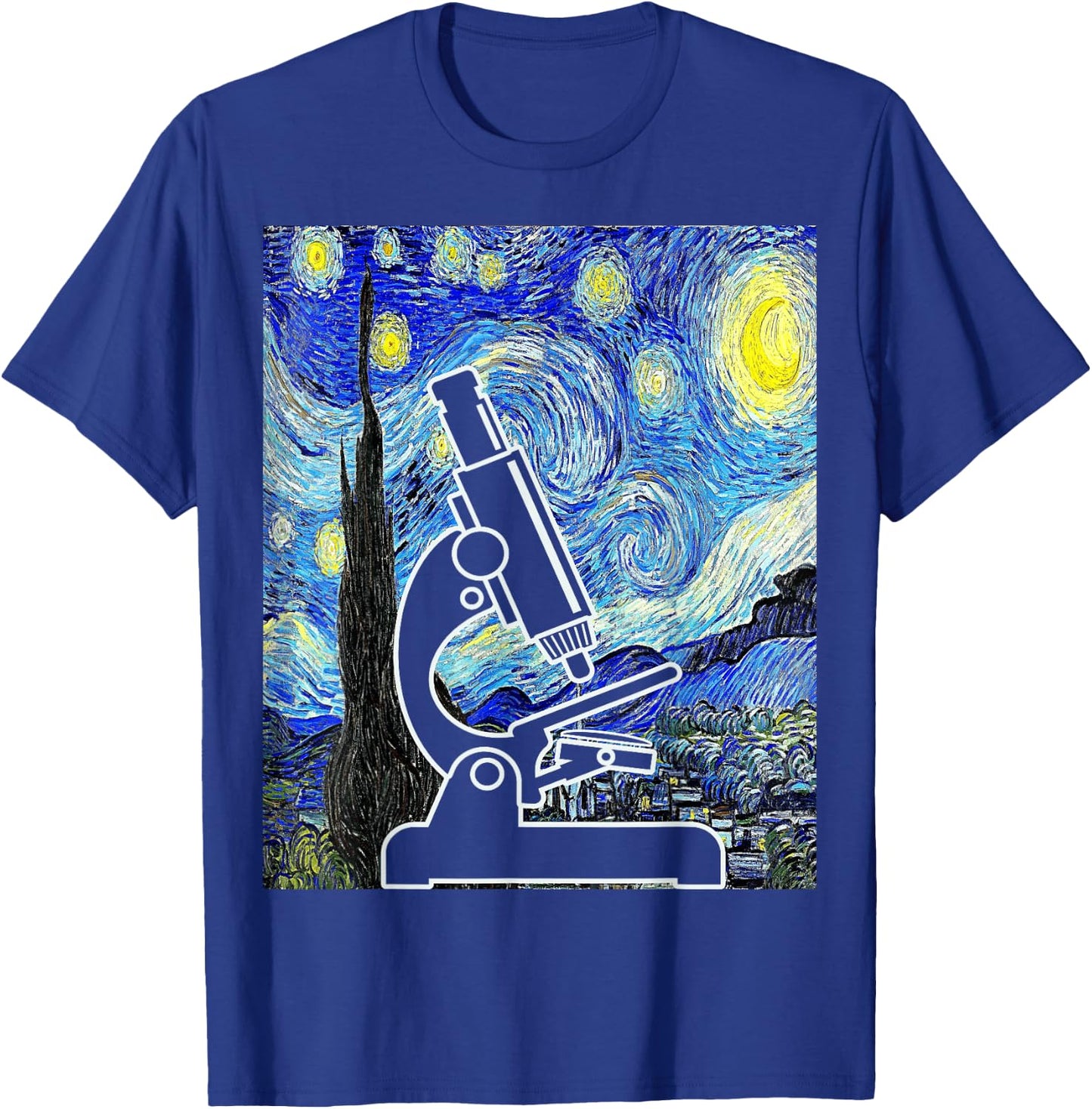 Microscope Starry Night Lab Scientist Lab Tech Biologist T-Shirt - T-Shirt | Royal