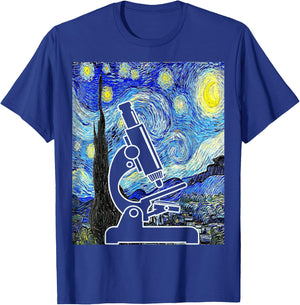 Microscope Starry Night Lab Scientist Lab Tech Biologist T-Shirt - T-Shirt | Royal