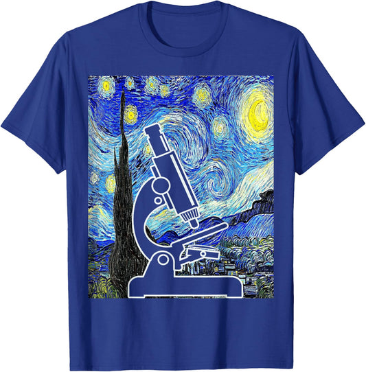 Microscope Starry Night Lab Scientist Lab Tech Biologist T-Shirt - T-Shirt | Royal