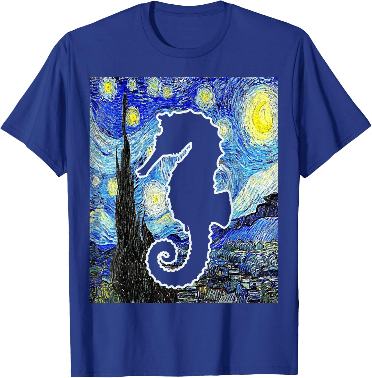 Seahorse Starry Night Seahorse Lover Aquarist Painting T-Shirt - T-Shirt | Royal