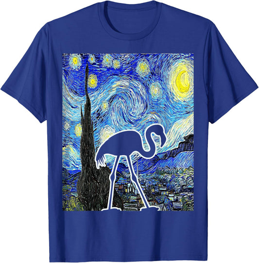 Flamingo Starry Night Flamingo Lover Van Gogh Flamingo Bird T-Shirt - T-Shirt | Royal