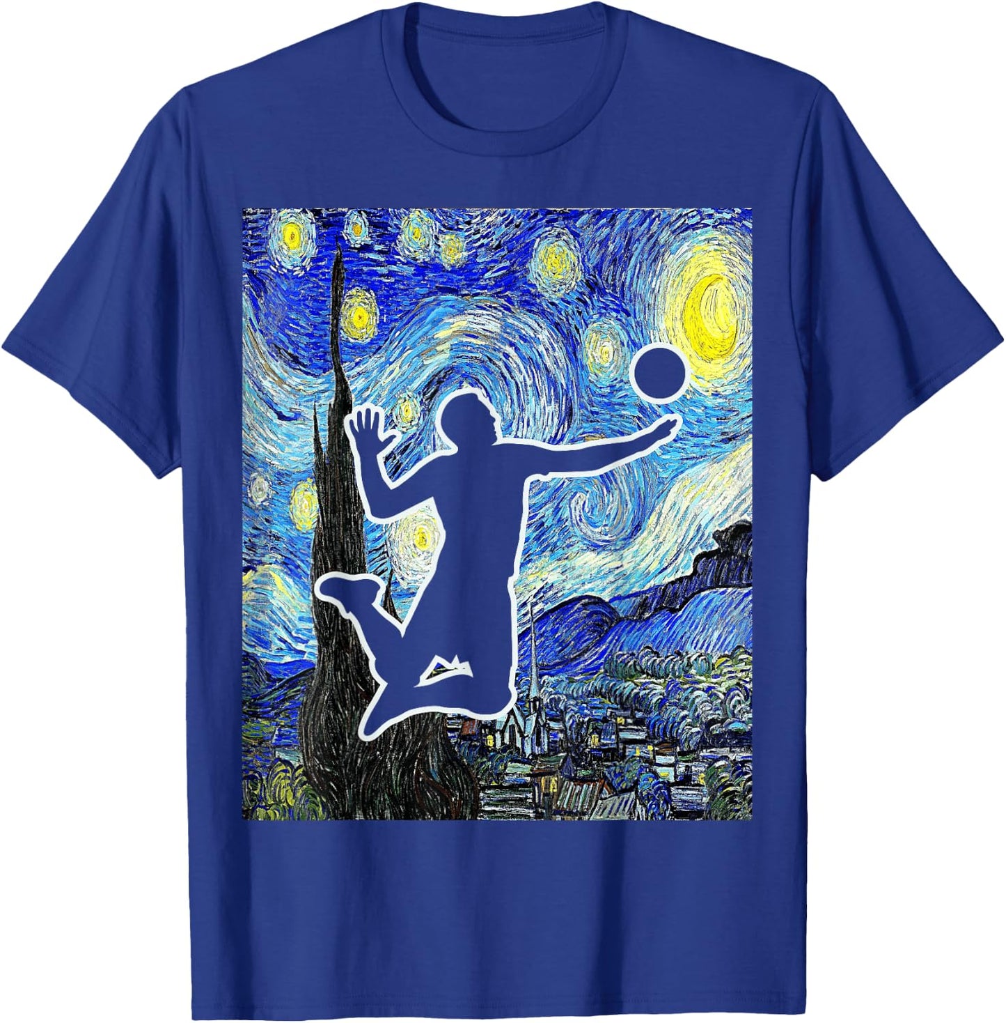 Volleyball Starry Night Volleyball Player Van Gogh Painting T-Shirt - T-Shirt | Royal
