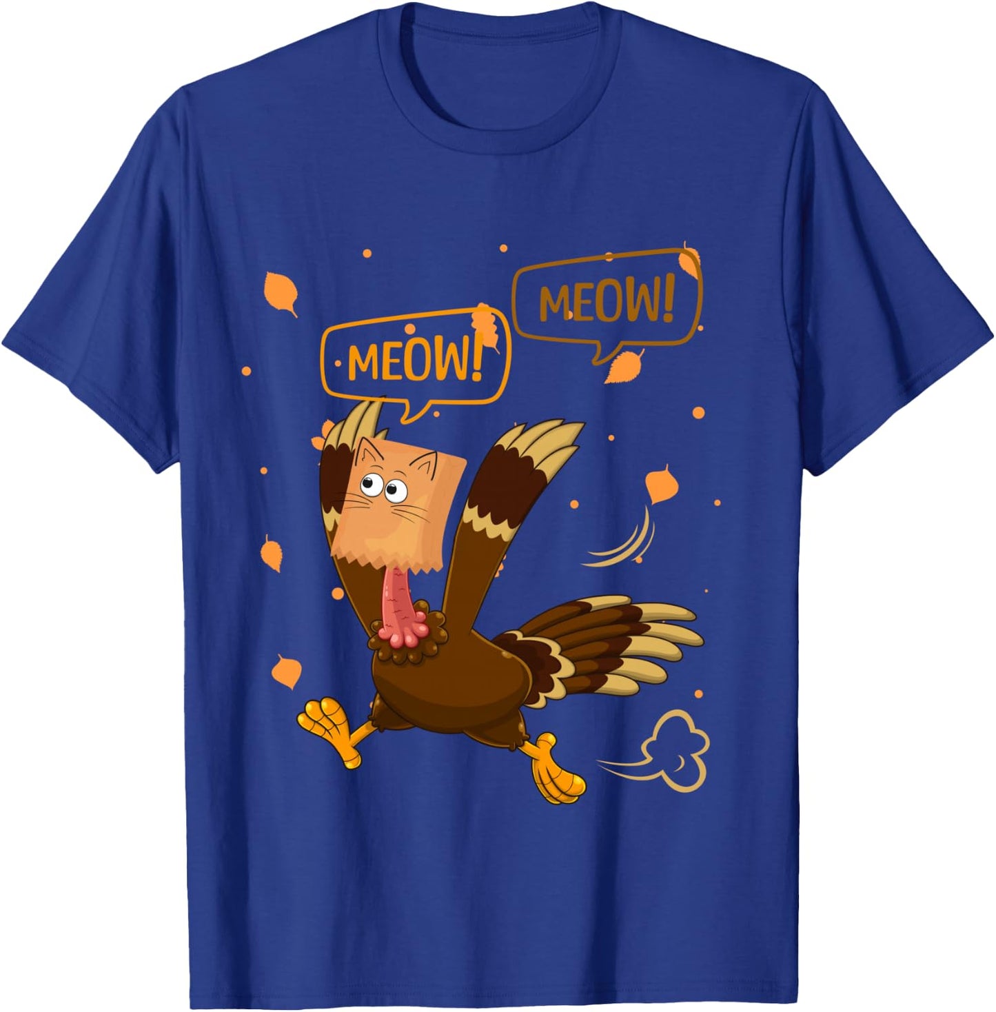 Thanksgiving Turkey Cat Meow Funny Men Women Thanksgiving T-Shirt - T-Shirt | Royal
