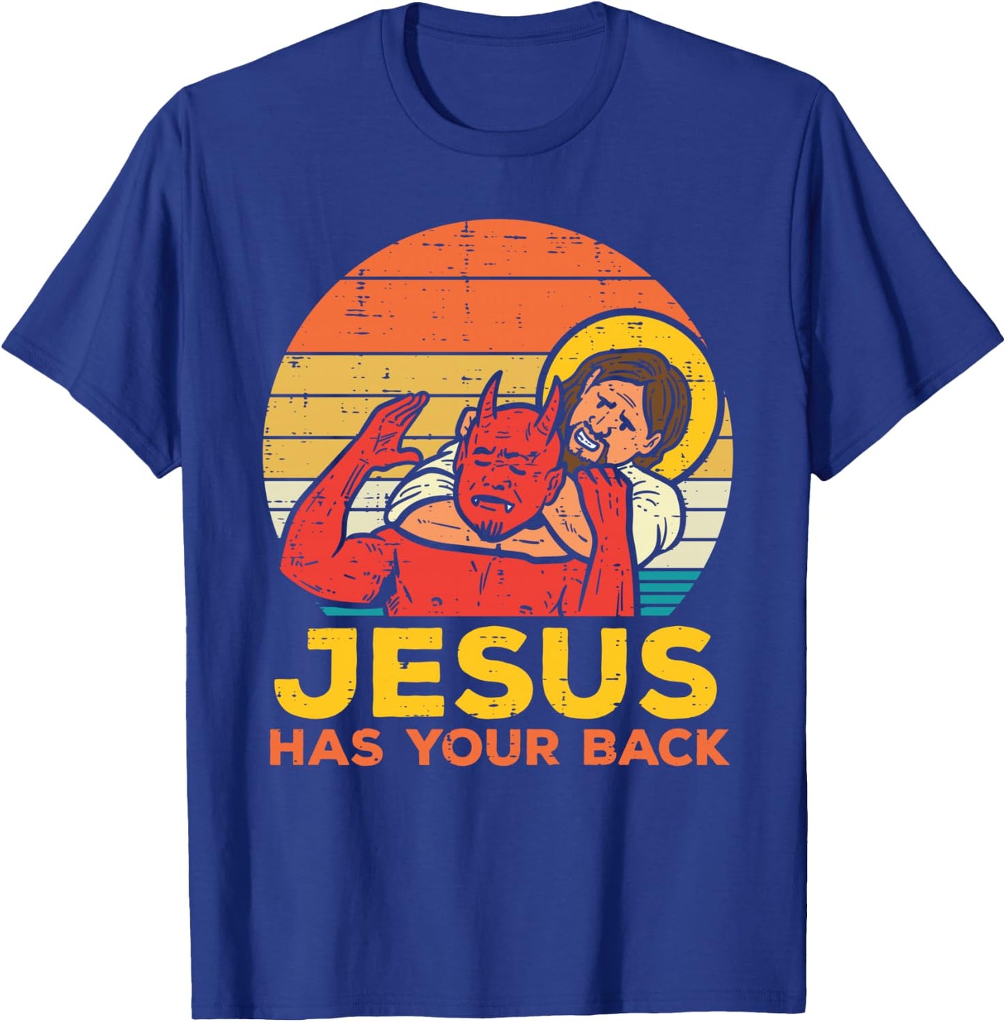 Jesus Has Your Back Jiu Jitsu Retro Christian Men Women Kids T-Shirt - T-Shirt | Royal