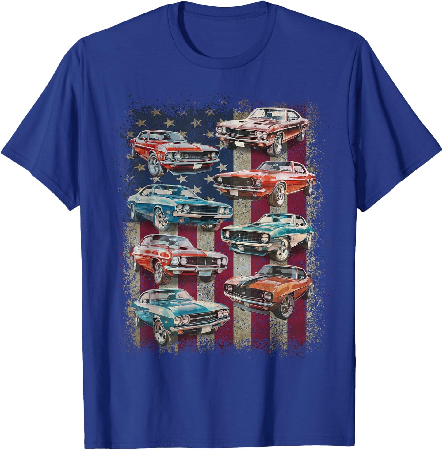 Classic Muscle Car Retro American Flag Patriotic Vintage T-Shirt - T-Shirt | Royal