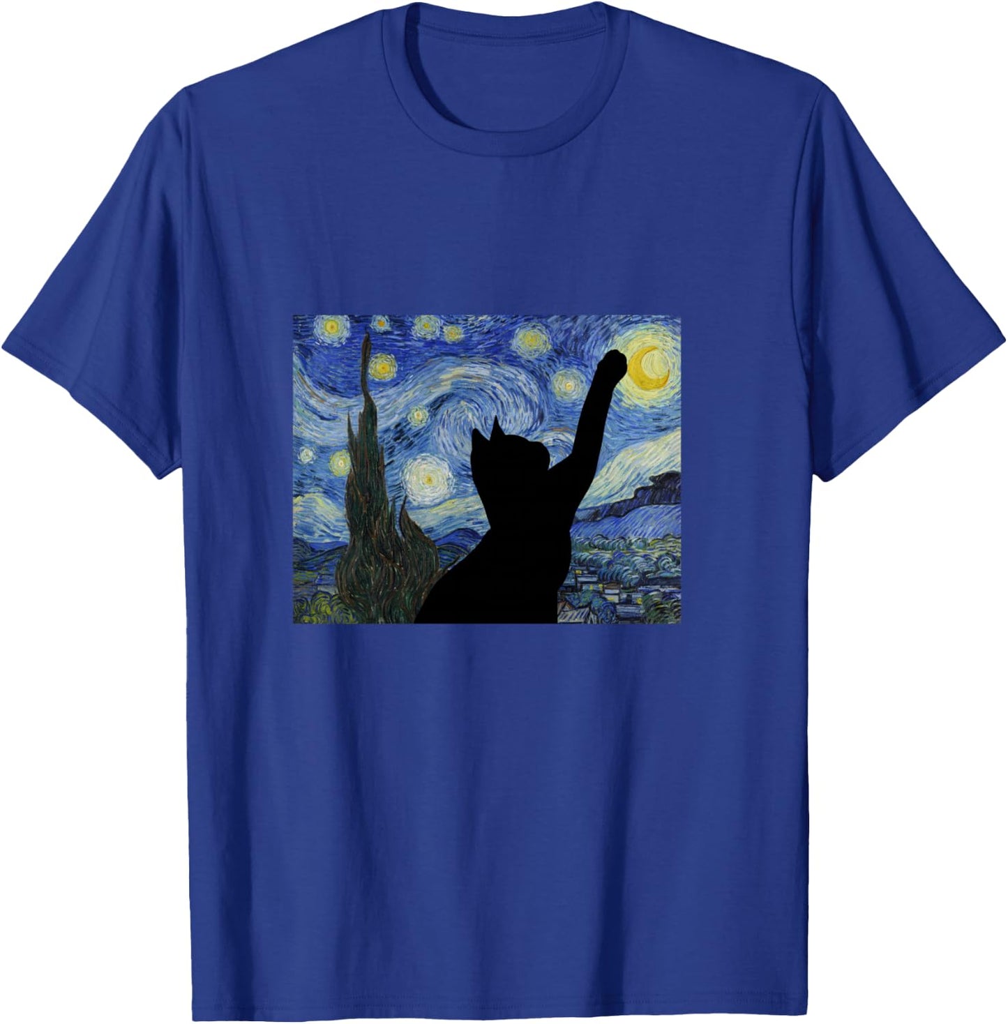 Starry Night Van Gogh Painting Funny Cat Lovers Gift T-Shirt - T-Shirt | Royal