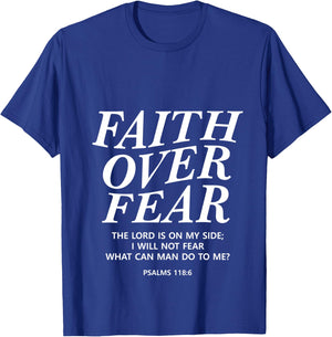 Faith Over Fear Bible Verse Christian Back Print Men Women T-Shirt - T-Shirt | Royal