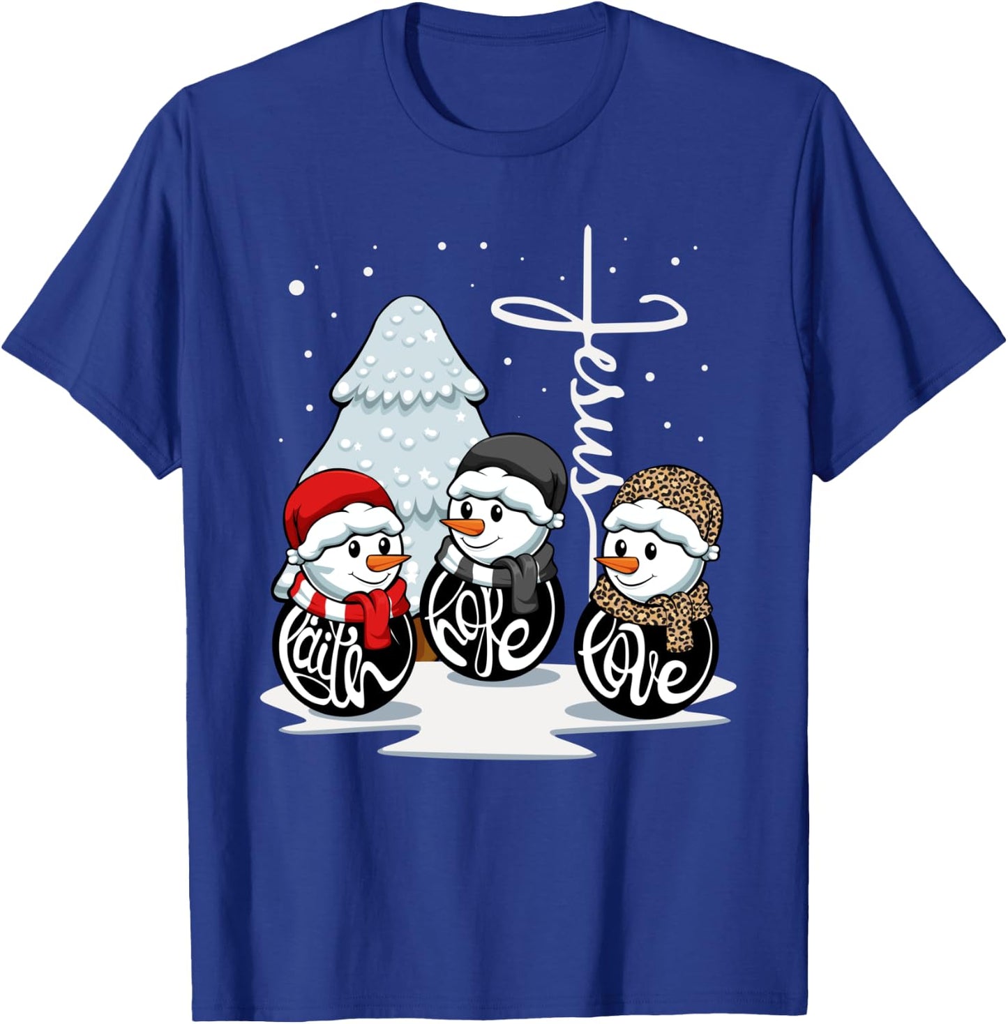 Faith Hope Love Jesus Christmas Pajama Snowman Christian T-Shirt - T-Shirt | Royal