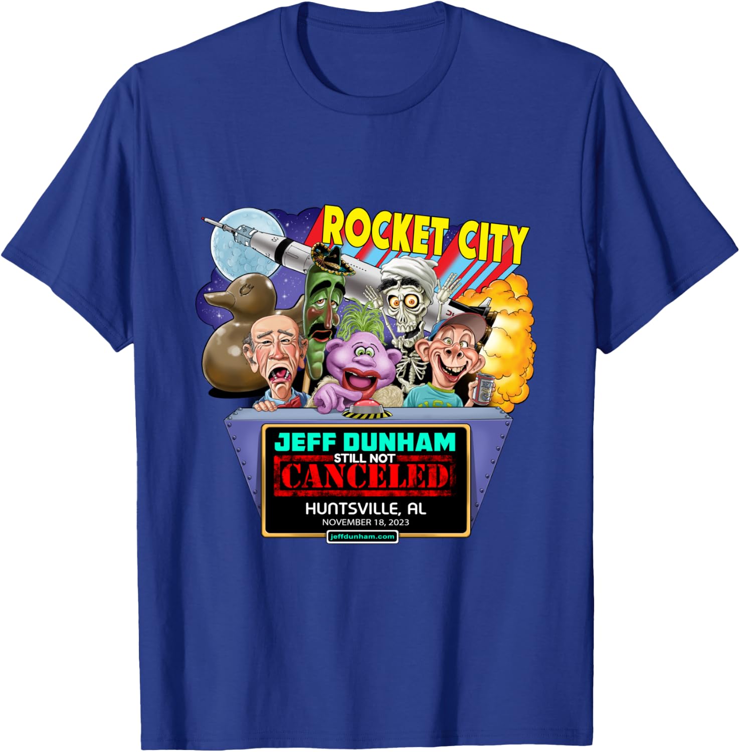 Jeff Dunham Huntsville, AL (2023) T-Shirt - T-Shirt | Royal