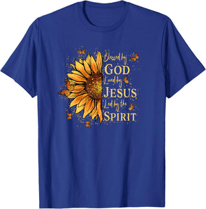Blessed By God Loved By Jesus Led By The Spirit Sunflower T-Shirt - T-Shirt | Royal