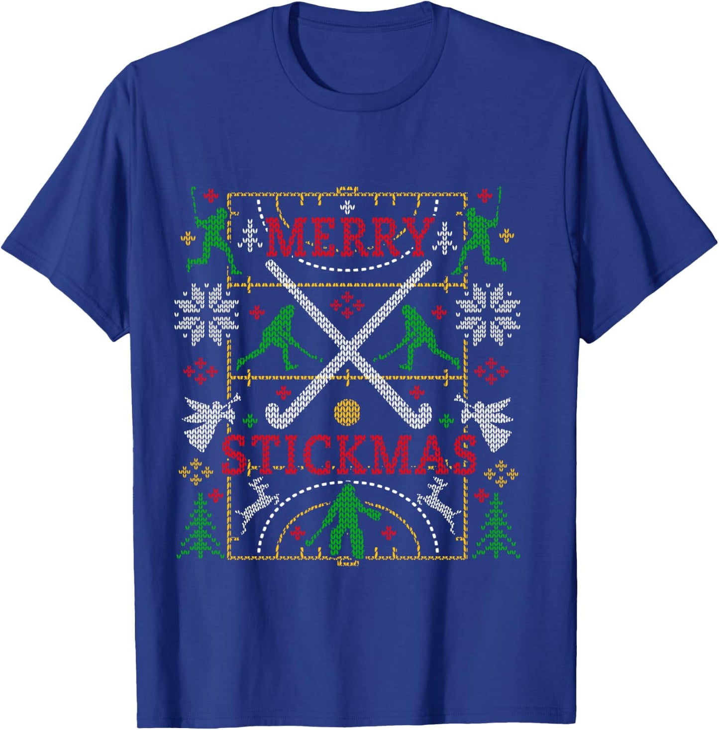 Funny Field Hockey Ugly Christmas Sweater Party Xmas Gifts T-Shirt - T-Shirt | Royal