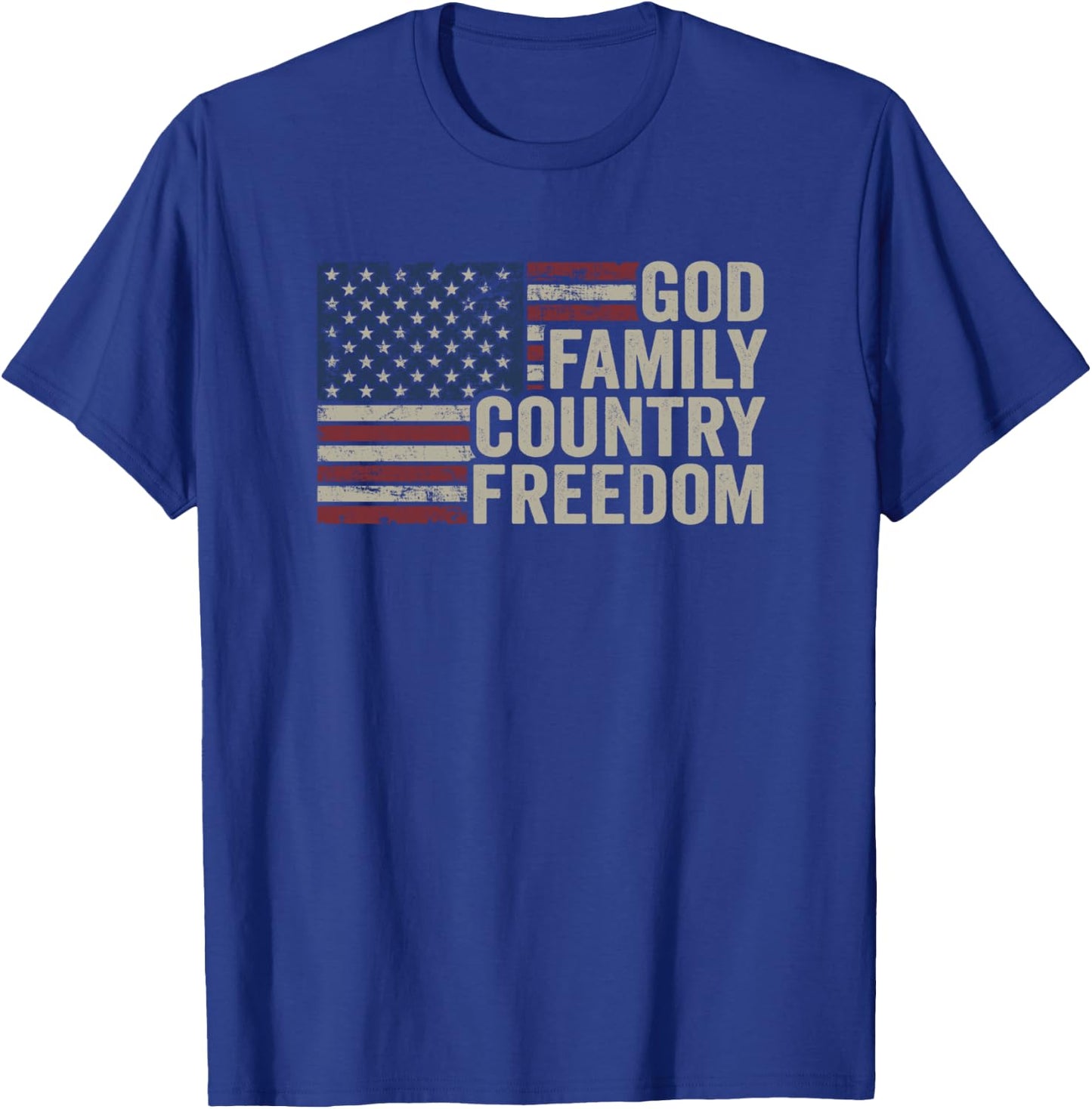 God Family Country Freedom - 4th July USA Flag Christian T-Shirt - T-Shirt | Royal