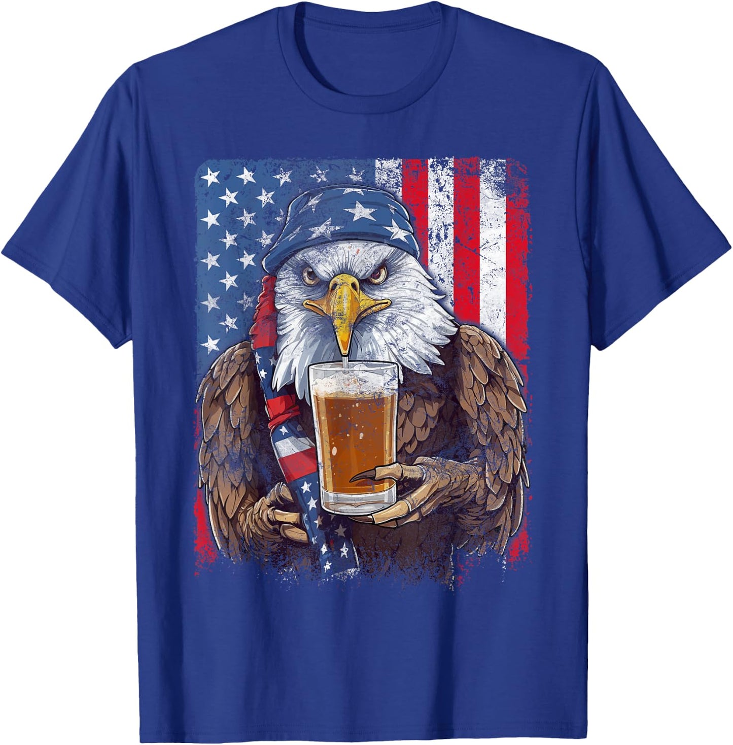 Eagle Beer Drinking USA Flag Patriotic Eagle 4th Of July Men T-Shirt - T-Shirt | Royal