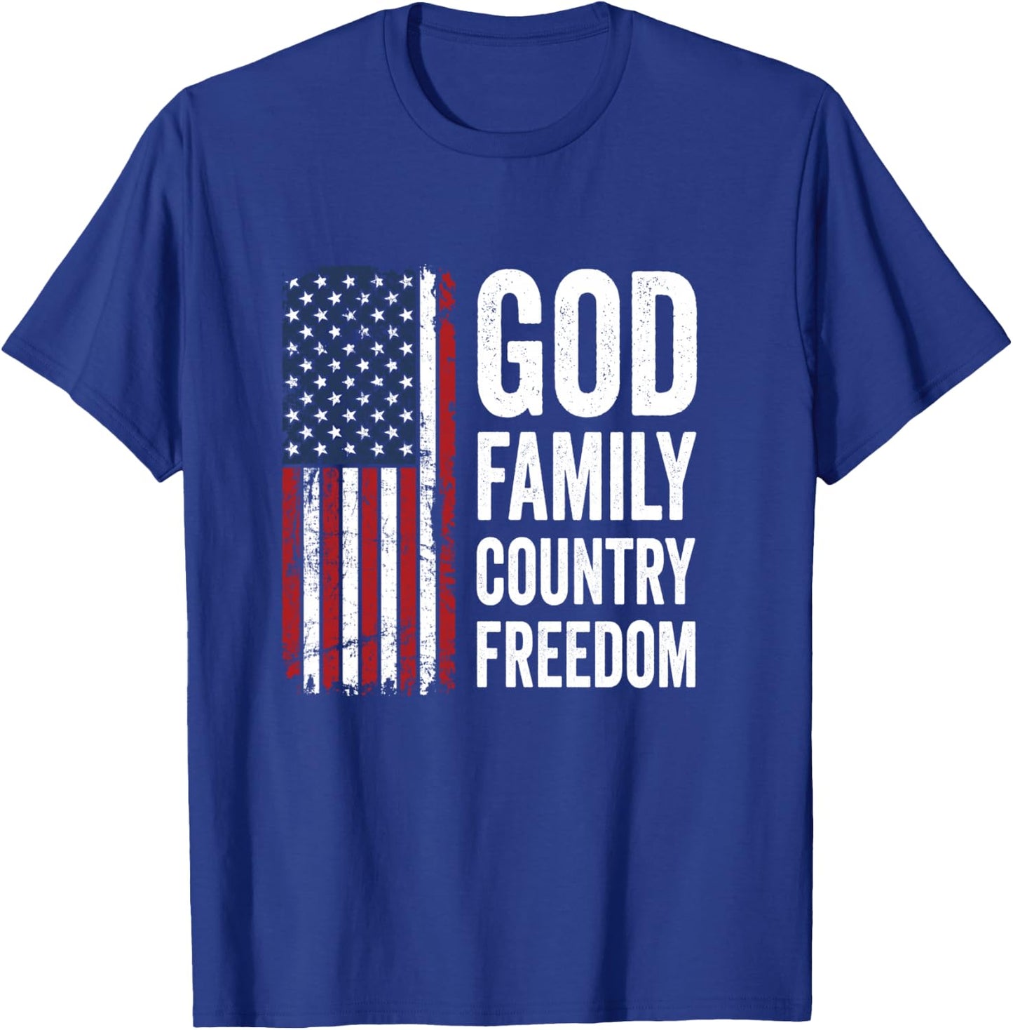 God Family Country Freedom/Patriotic USA Flag Christian T-Shirt - T-Shirt | Royal