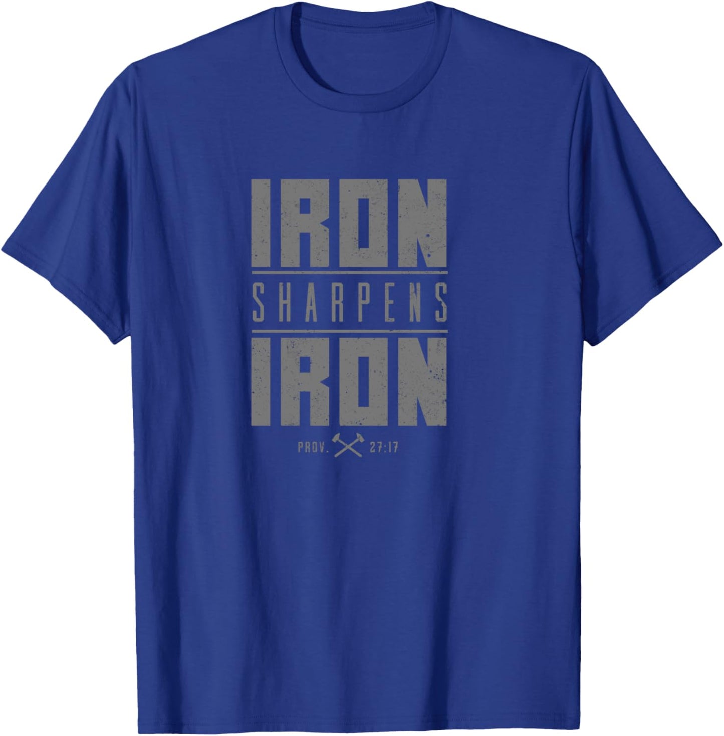 Iron Sharpen's Iron Christian Men Bible Scripture Gym Workout T-Shirt - T-Shirt | Royal