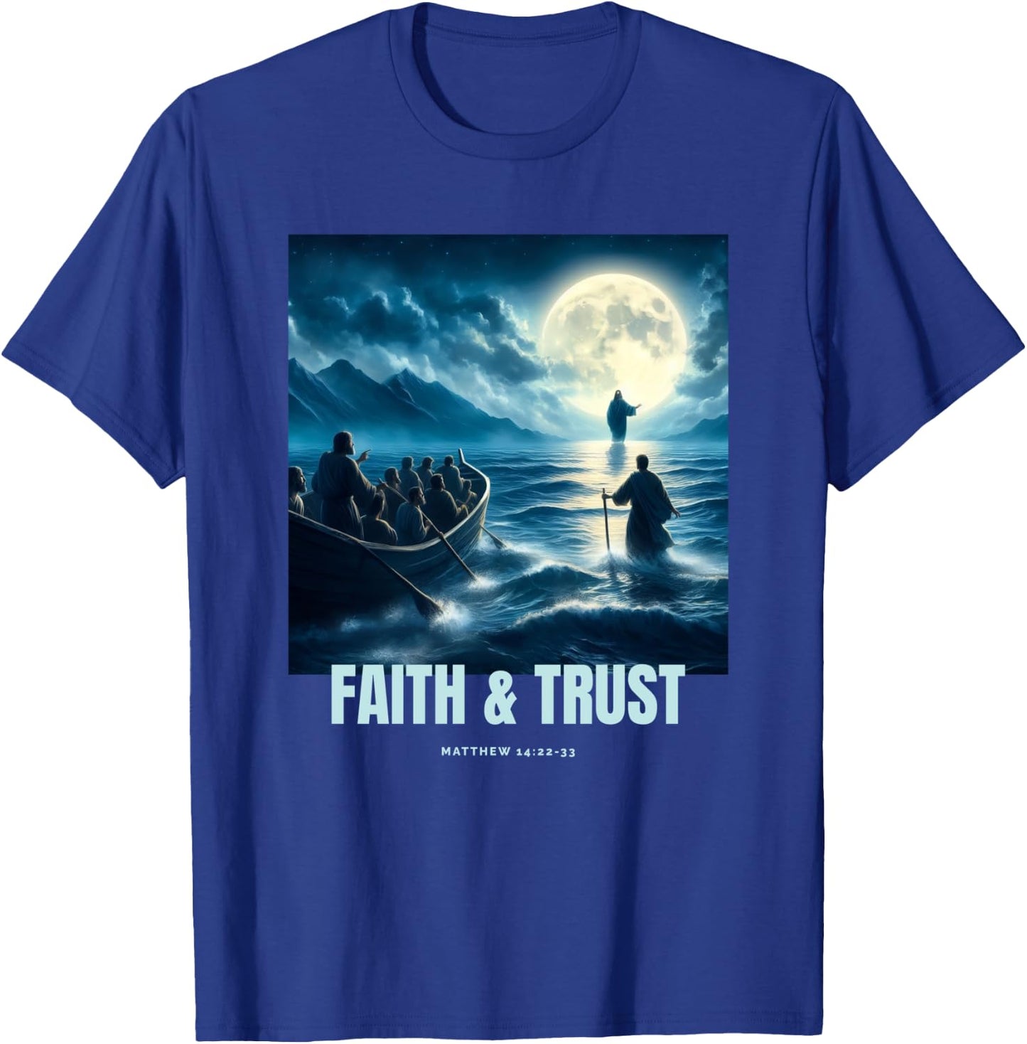 Faith Inspired Image Of Jesus Walking On Water T-Shirt - T-Shirt | Royal