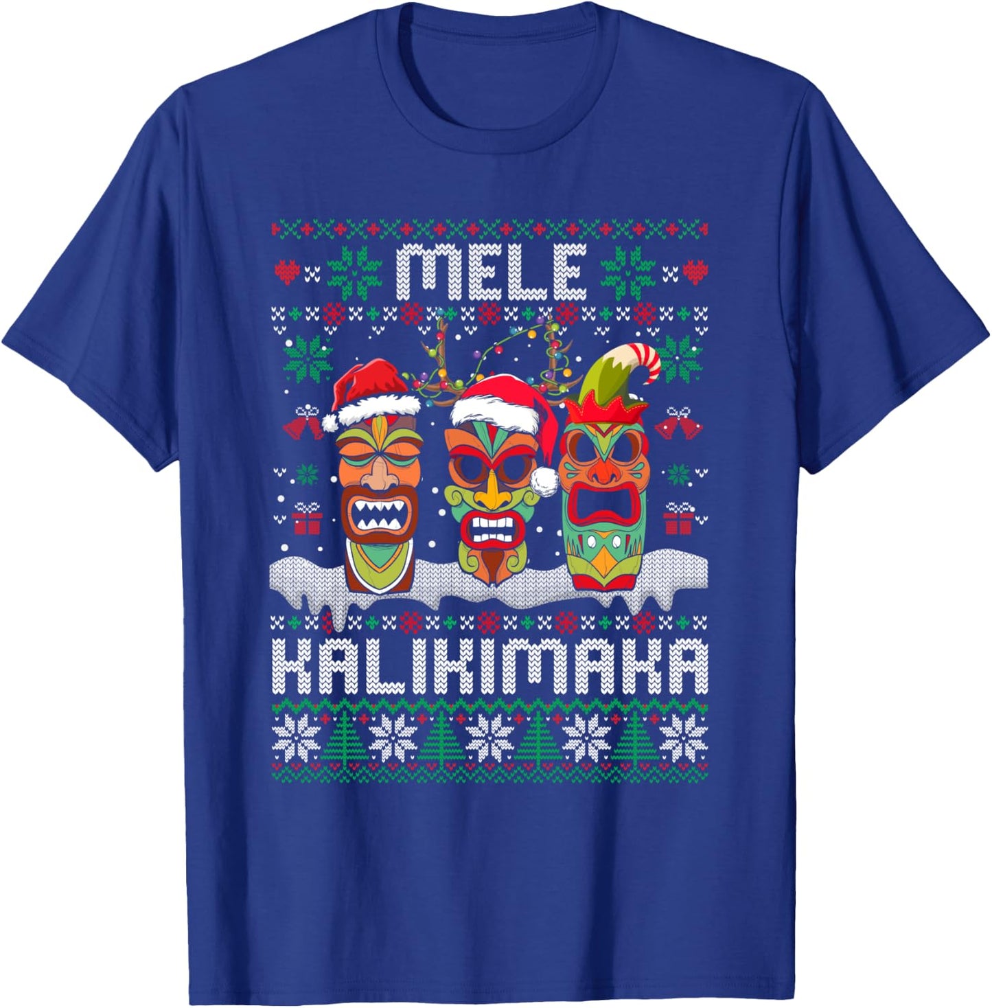 Ugly Christmas Sweater Mele Kalikimaka Hawaiian Xmas Pajamas T-Shirt - T-Shirt | Royal