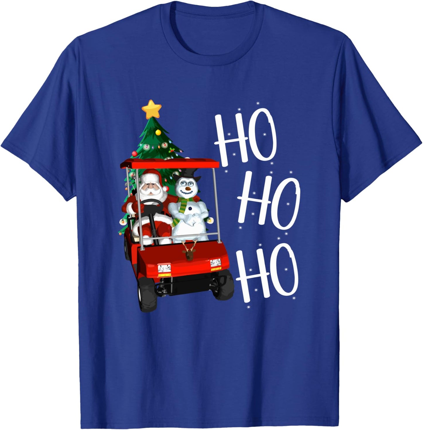 Ho Ho Funny Santa On Golf Cart With Christmas Tree T-Shirt - T-Shirt | Royal