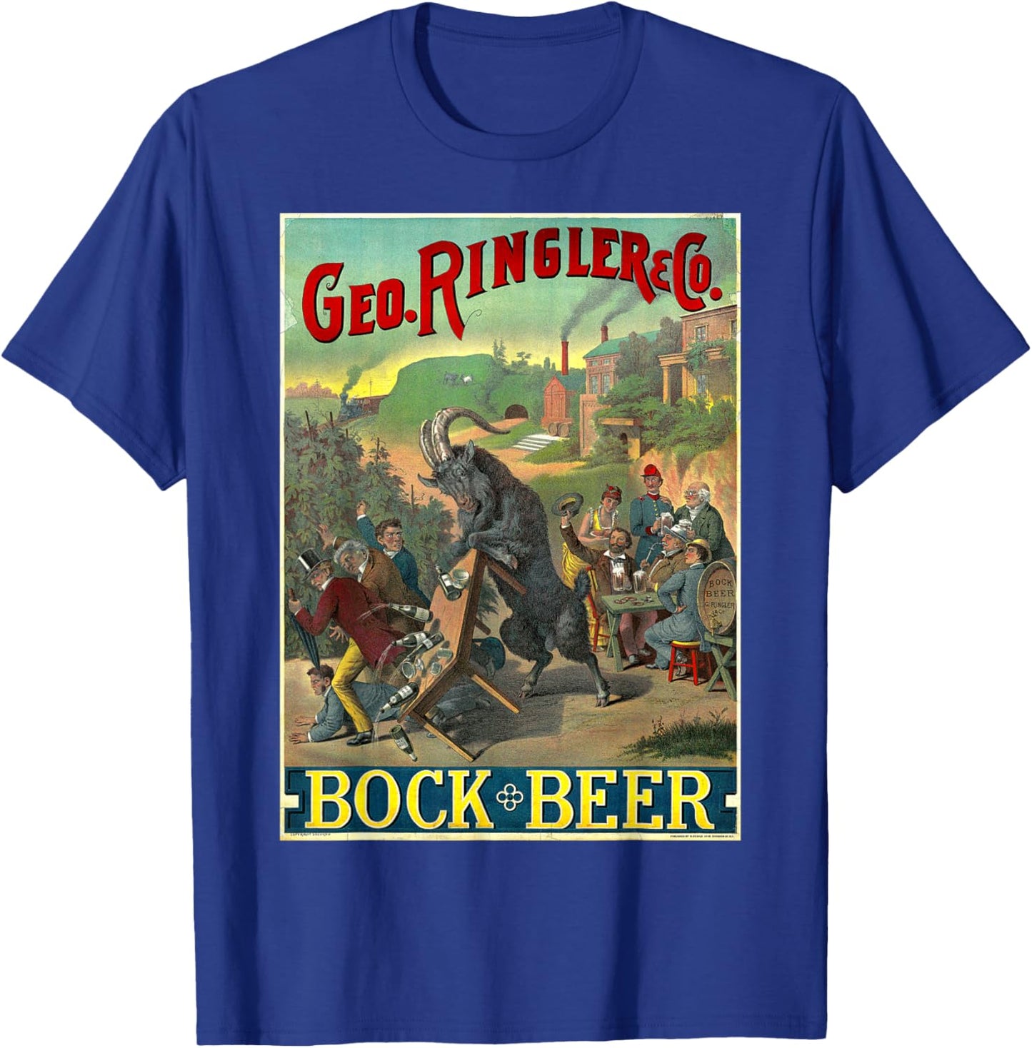 Black Goat Bock Beer Knocking Over Table of Wine T-Shirt - T-Shirt | Royal