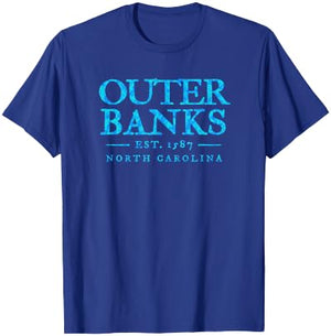 Outer Banks NC OBX Colorful Text Retro Preppy Throwback T-Shirt - T-Shirt | Royal