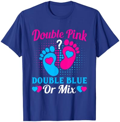 Double Pink Double Blue Mix Twin Gender Announcement Reveal T-Shirt - T-Shirt | Royal