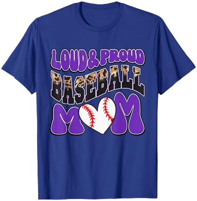 Loud Proud Baseball Mom Purple Team Leopard Baseball Mom T-Shirt - T-Shirt | Royal