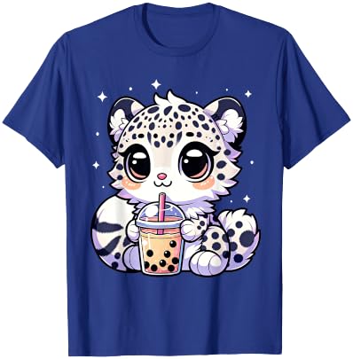 Kawaii Anime Snow Leopard Boba Bubble Tea Lover T-Shirt - T-Shirt | Royal