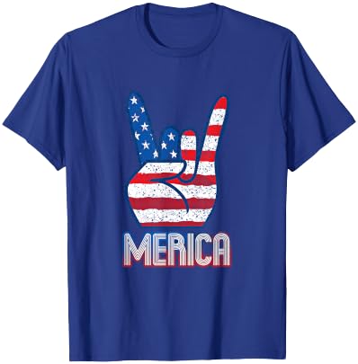 Merica Rock Sign 4th of July Vintage American Flag Retro USA Women Kids Men T-Shirt - T-Shirt | Royal