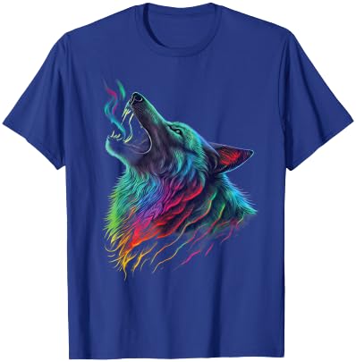 colorful wolf Howl head art Face for lover wolves wildlife T-Shirt - T-Shirt | Royal