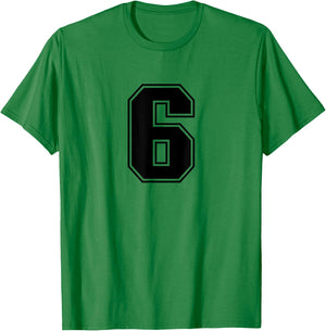 Number #6 Black Sports Fan Jersey Number T-Shirt - T-Shirt | Irish Green