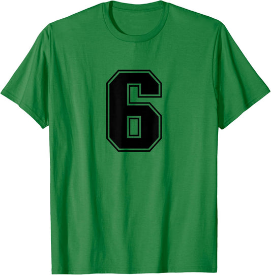 Number #6 Black Sports Fan Jersey Number T-Shirt - T-Shirt | Irish Green
